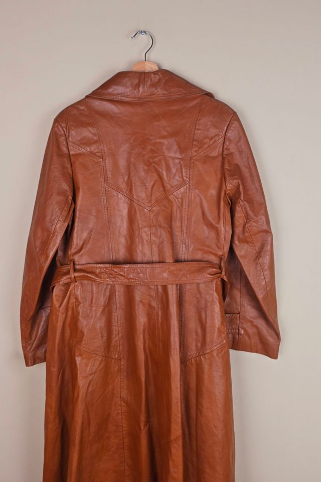 Vintage Long Length Leather Trench Coat with Belt Selected By The Igala NYC #3