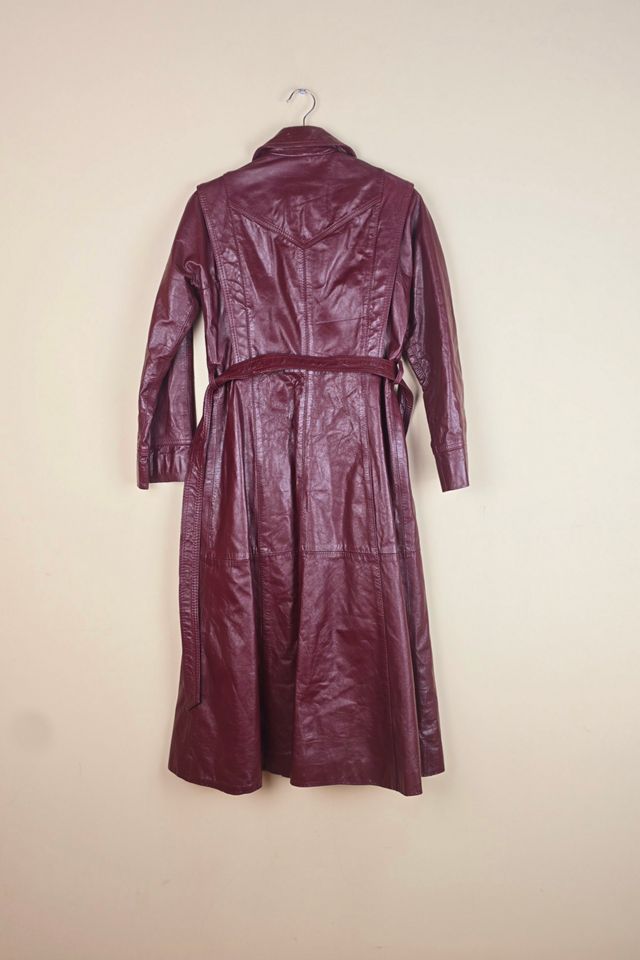 Vintage Slim Fit Floor Length Burgundy Leather Trench Coat Selected By The Igala NYC #3