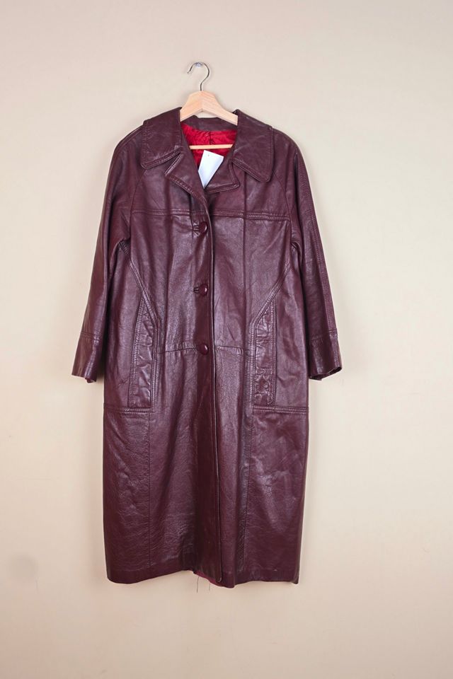 Vintage Burgundy Leather Trench Coat Selected By The Igala NYC #1
