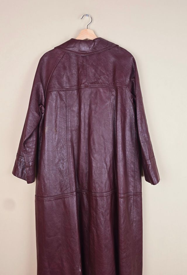 Vintage Burgundy Leather Trench Coat Selected By The Igala NYC #2