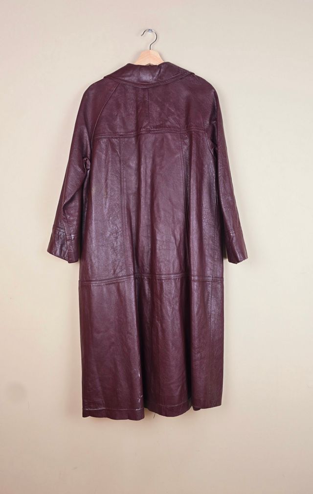 Vintage Burgundy Leather Trench Coat Selected By The Igala NYC #3