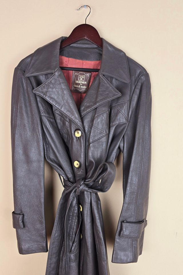 RARE 24K by Dandi Modes Grey Leather Trench Coat Selected By The Igala NYC #1