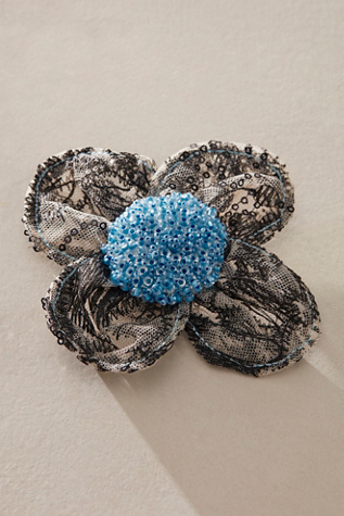 Tess Fabric Flower Brooch by Free People in Grey