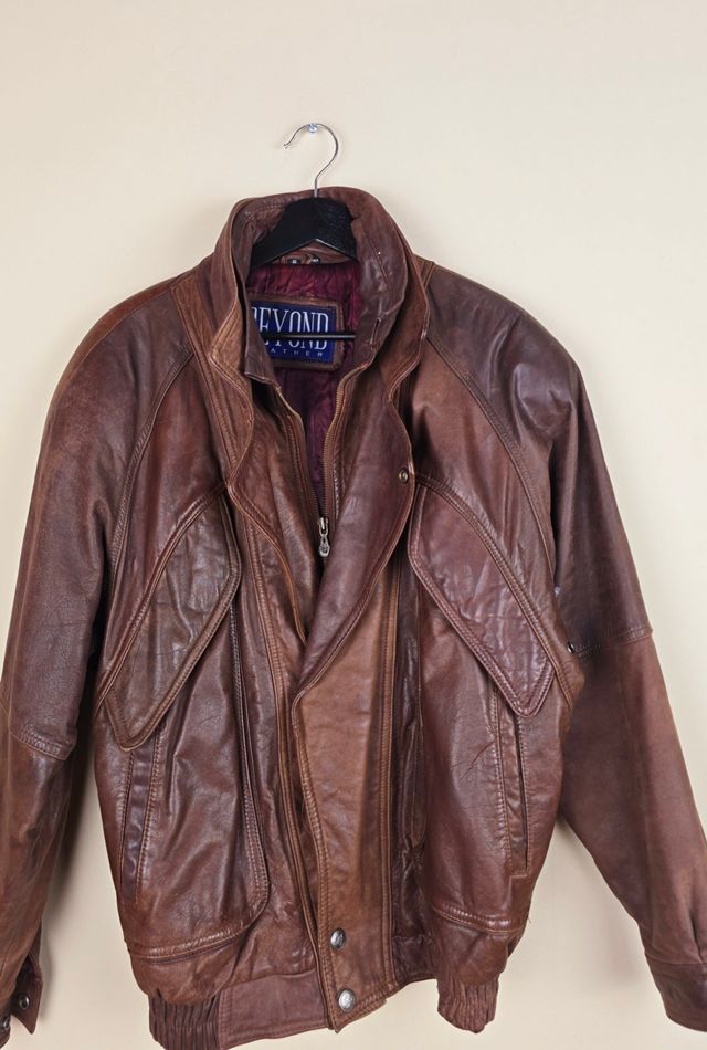Classic Vintage Double Collar Bomber Leather Jacket Selected By The Igala NYC #1