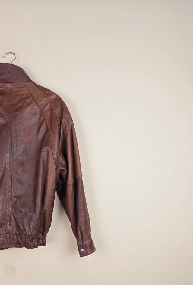 Classic Vintage Double Collar Bomber Leather Jacket Selected By The Igala NYC #3
