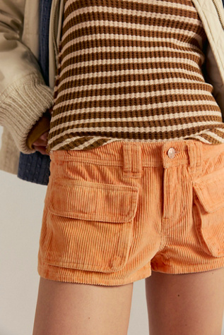 We The Free Knock Out Low-Rise Corduroy Micro Shorts at Free People in Orange, Size: US 0