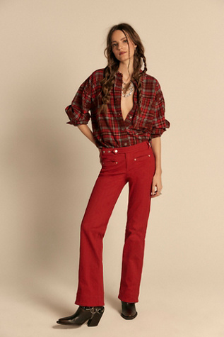 We The Free Hot Take Low-Rise Slim Flare Pants by Free People in Red, Size: US 2