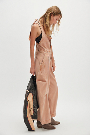 Must Have Wide-Leg Overalls by Free People in Brown, Size: M