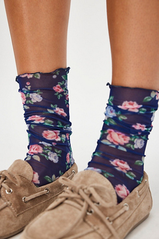 Only Hearts In Bloom Socks at Free People in Blue