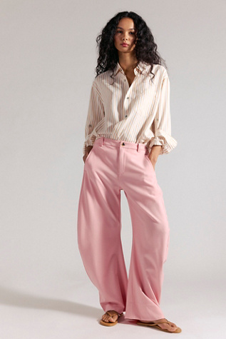 Spotlight Pinstripe Barrel Trousers by Free People in Pink, Size: US 0