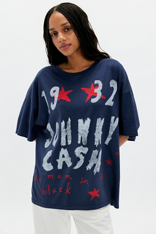 Johnny Cash Doodles Tee by Daydreamer at Free People in Vintage Navy