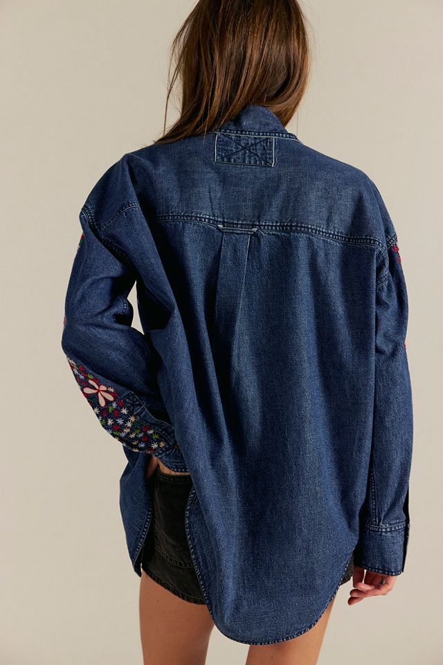 We The Free Rainbow Embroidered Denim Top #1