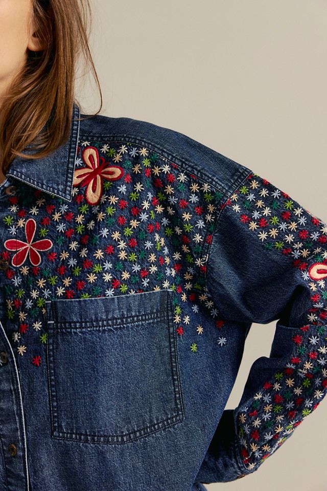 We The Free Rainbow Embroidered Denim Top #2
