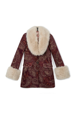 Женское пальто Free People Mercer Faux Fur Collar Tailored, цвет: Винный комбинированный — фото 6