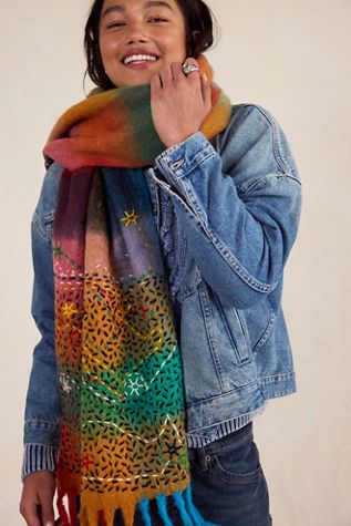 De Sienna Scotty Plaid Embroidered Scarf