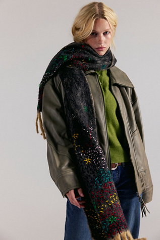 De Sienna Scotty Plaid Embroidered Scarf by De Siena at Free People in Grey