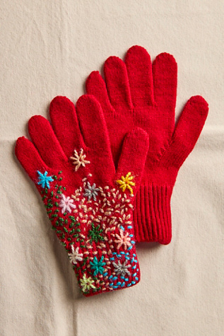 De Sienna Embroide Gloves by Free People in Red
