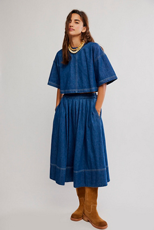 Westley Denim Skirt Co-Ord at Free People in Deep Sea Wash, Size: Medium