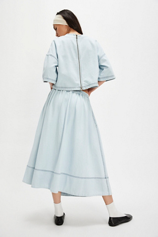 Женский комплект Free People Westley Denim Skirt Set, цвет: Небесно-голубой варёный — фото 2