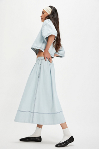 Женский комплект Free People Westley Denim Skirt Set, цвет: Небесно-голубой варёный — фото 3