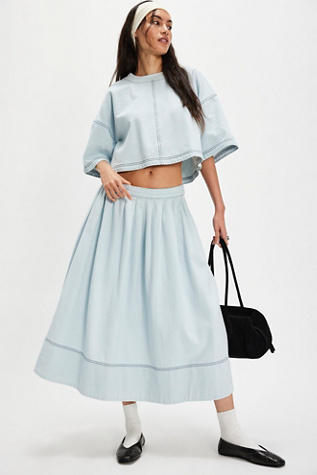 Женский комплект Free People Westley Denim Skirt Set, цвет: Небесно-голубой варёный — фото 4