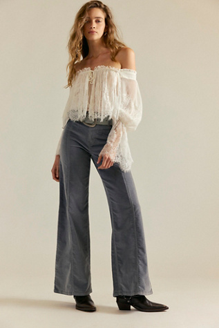 We The Free Libre Cord Wide-Leg Jeans at Free People in Grey, Size: 28