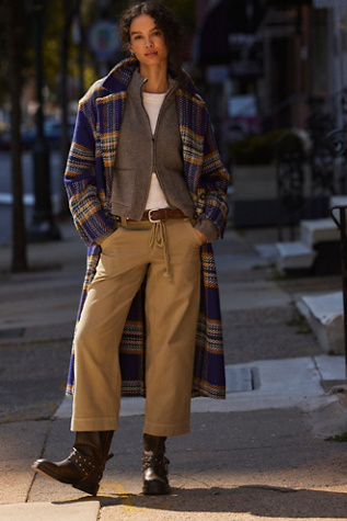 Micah Herringbone Coat Jacket at Free People in Naples Big Plaid Navy, Size: Large