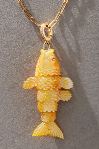 Maura Green Articulated Fish in Golden Mother of Pearl