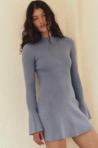 Lindy Sweater Mini Dress by free-est at Free People in Blue, Size: S