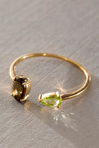 Human Design Studios Two Tone Ring In Smokey Quartz & Peridot