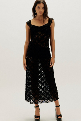 formal black maternity dress Black Satin Lace Midi Slip Dress main image 1