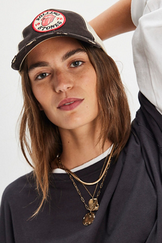 Rolling Stones Distressed Baseball Hat by Free People in Black