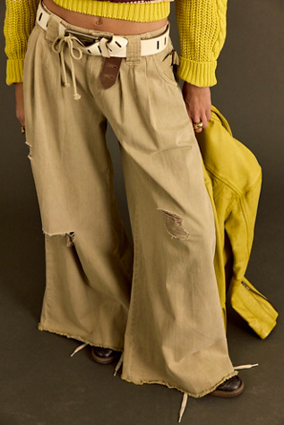 Женские брюки Free People Julien Destructed Wide-Leg Chino, цвет: Chinchila — фото 3