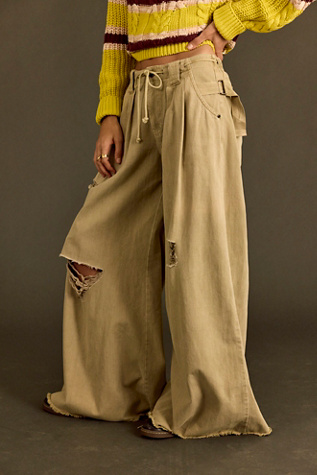 Женские брюки Free People Julien Destructed Wide-Leg Chino, цвет: Chinchila — фото 4