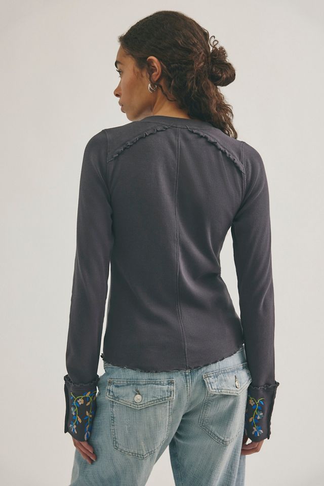 Fleur Embroidered Cuff Henley #1