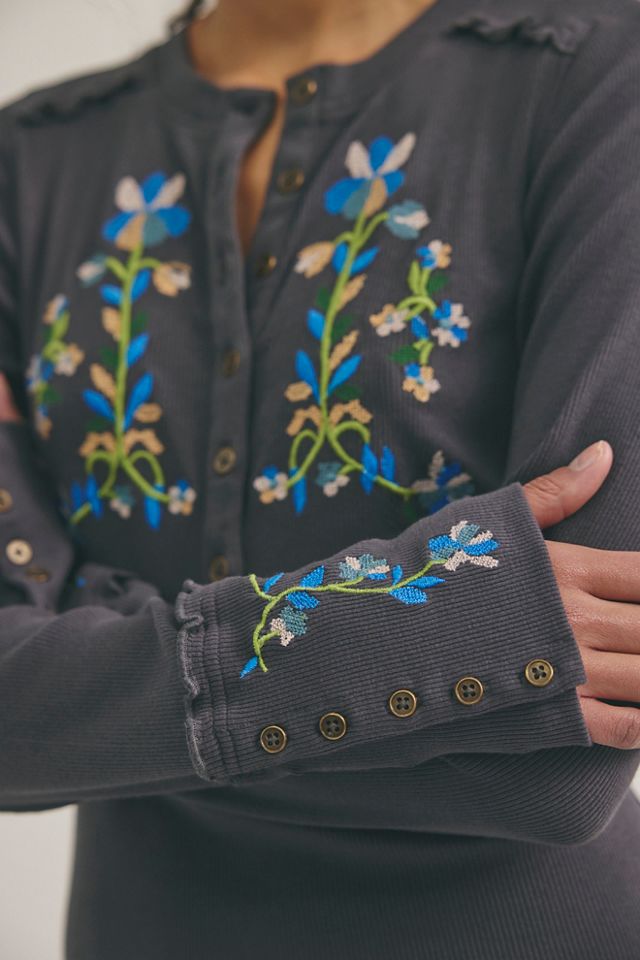 Fleur Embroidered Cuff Henley #3