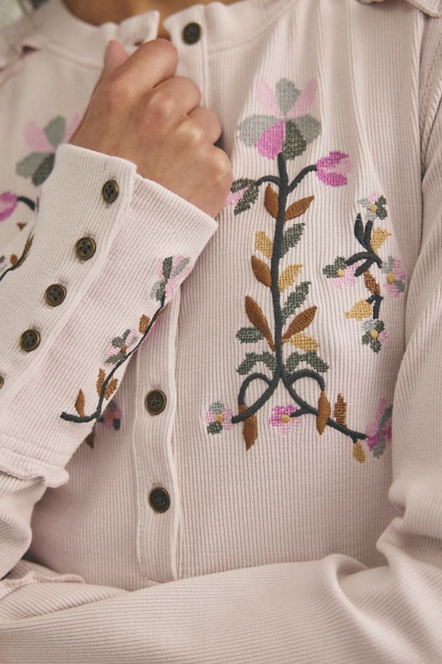 Fleur Embroidered Cuff Henley #3