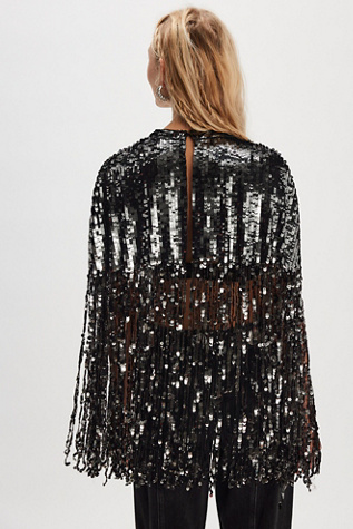 Женская накидка Free People All Night Long Sequin Cape, цвет: Чёрный — фото 2