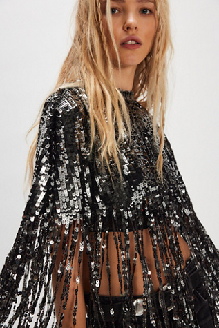 Женская накидка Free People All Night Long Sequin Cape, цвет: Чёрный — фото 3