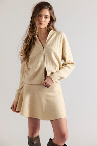 Quincy Knit Mini Skirt Co-Ord at Free People in Oat Milk Heather, Size: XL