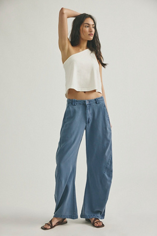 Spotlight Washed Barrel Chino Trousers at Free People in Flint Stone, Size: US 12