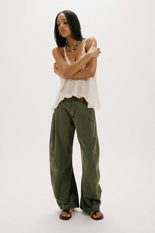 Spotlight Washed Barrel Chino Trousers by Free People in Green, Size: US 2