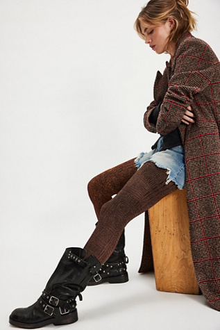 Metallized Plaid Tights by Free People in Brown, Size: S-M/P-M