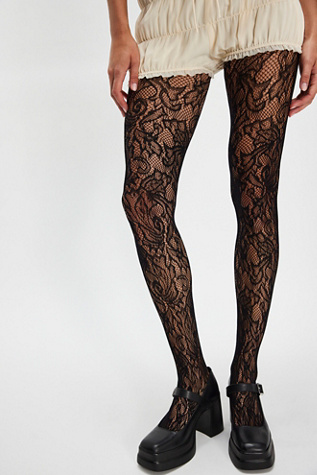 Openwork Lace Tights by Free People in Black, Size: M/L