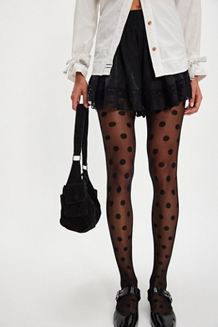 Medium Dot Tights by Free People in Black, Size: S-M/P-M