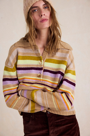 Trading Up Striped Polo by Free People in White, Size: XL