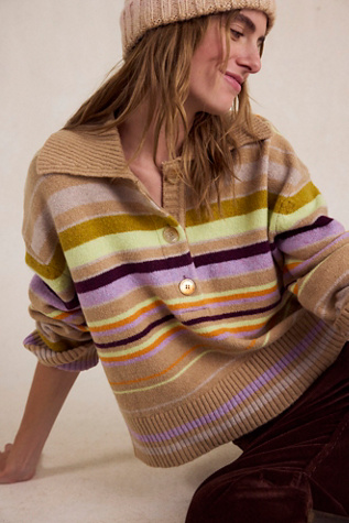 Trading Up Striped Polo by Free People in White, Size: XL