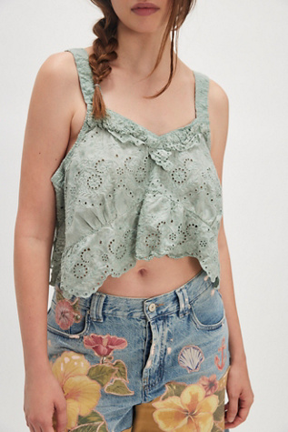 Magnolia Pearl Olive Eyelet Ruffle Cami