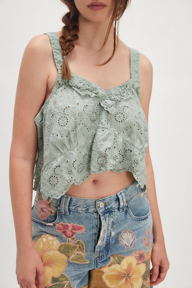 Magnolia Pearl Olive Eyelet Ruffle Cami #2
