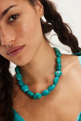 ALV Chunky Beaded Stone Necklace at Free People in Blue